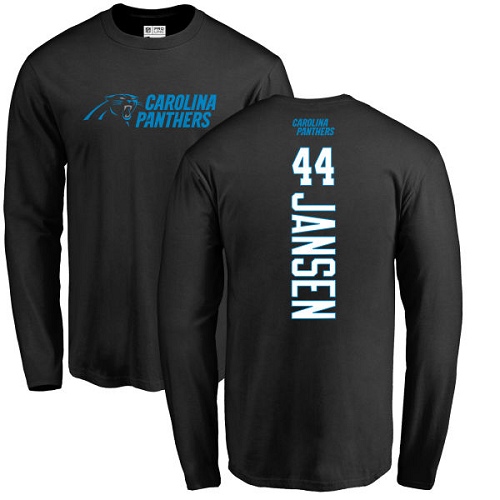 Carolina Panthers Men Black J.J. Jansen Backer NFL Football #44 Long Sleeve T Shirt